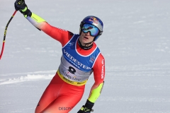 SAALBACH, AUSTRIA, 07.FEB.25 - ALPINE SKIING - FLOWERS CEREMONY IM SUPER G HERREN- FIS ALPINE WORLD SKI CHAMPIONSHIPS SAALBACH 2025
IMAGE  SHOWS : WELTMEISTER Marco Odermatt (SUI),
PHOTO: SMP/WINTER