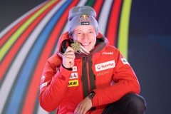 SAALBACH, AUSTRIA, 07.FEB.25 - ALPINE SKIING - SUPER G, HERREN, MEDAL PLAZA, SIEGEREHRUNG. - FIS ALPINE WORLD SKI CHAMPIONSHIPS SAALBACH 2025
IMAGE  SHOWS : Marco Odermatt (SUI),
PHOTO: SMP/WINTER