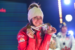 SAALBACH, AUSTRIA, 11.FEB.25 - ALPINE SKIING - TEAM COMBINED, LADIES, MEDAL PLAZA, SIEGEREHRUNG. - FIS ALPINE WORLD SKI CHAMPIONSHIPS SAALBACH 2025
IMAGE  SHOWS : Breezy Johnson (USA).
PHOTO: SMP/WINTER