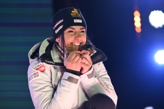 SAALBACH, AUSTRIA, 11.FEB.25 - ALPINE SKIING - TEAM COMBINED, LADIES, MEDAL PLAZA, SIEGEREHRUNG. - FIS ALPINE WORLD SKI CHAMPIONSHIPS SAALBACH 2025
IMAGE  SHOWS : Stephanie Venier (AUT). 
PHOTO: SMP/WINTER