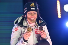 SAALBACH, AUSTRIA, 11.FEB.25 - ALPINE SKIING - TEAM COMBINED, LADIES, MEDAL PLAZA, SIEGEREHRUNG. - FIS ALPINE WORLD SKI CHAMPIONSHIPS SAALBACH 2025
IMAGE  SHOWS : Stephanie Venier (AUT). 
PHOTO: SMP/WINTER